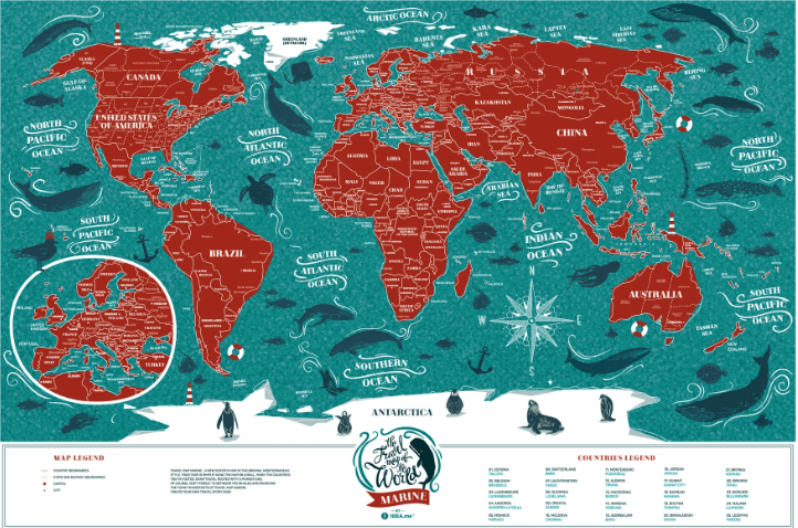Скретч карта світу "Travel Map Marine World" (англ) в тубусі/Dream&Do — купити | Канцелярський Сад