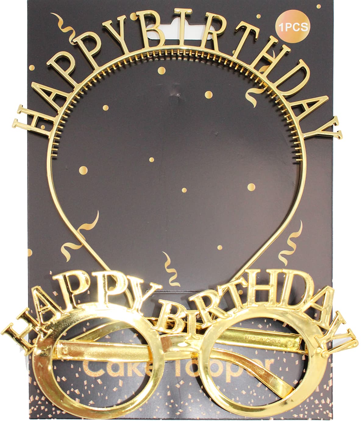 Обруч для волосся та окуляри "Happy birthday" золото №16487 — купити | Канцелярський Сад