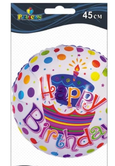 Кулька повітр. фольгована "Happy Birthday" тістечко,45см біла №835108/Pelican — купити | Канцелярський Сад