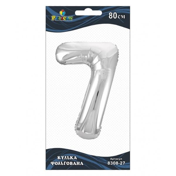 Кулька повітр. фольгована "Цифра-7" 80см срібло №830827/Pelican — купити | Канцелярський Сад