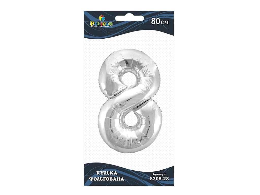 Кулька повітр. фольгована "Цифра-8" 80см срібло №830828/Pelican — купити | Канцелярський Сад