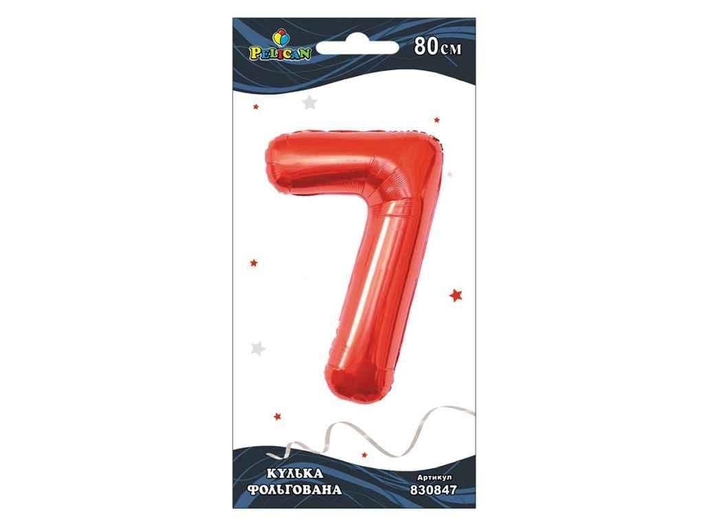 Кулька повітр. фольгована "Цифра-7" 80см червона №830847/Pelican — купити | Канцелярський Сад