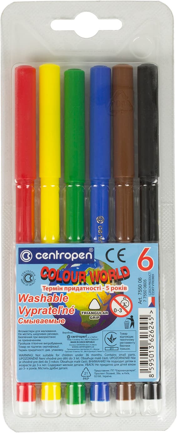 Фломастери "Centropen" 6кольор. Color World №7550/06 — купити | Канцелярський Сад