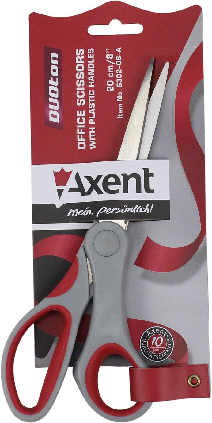 Ножиці офісн. "Axent" №6302-06 20см Duoton сір.-червоні — фото 3