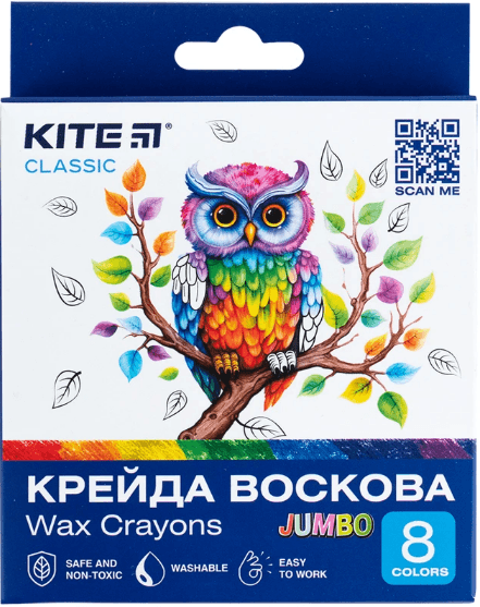 Крейда воск. "Kite" №K-076 8кольор. Jumbo Classic — купити | Канцелярський Сад