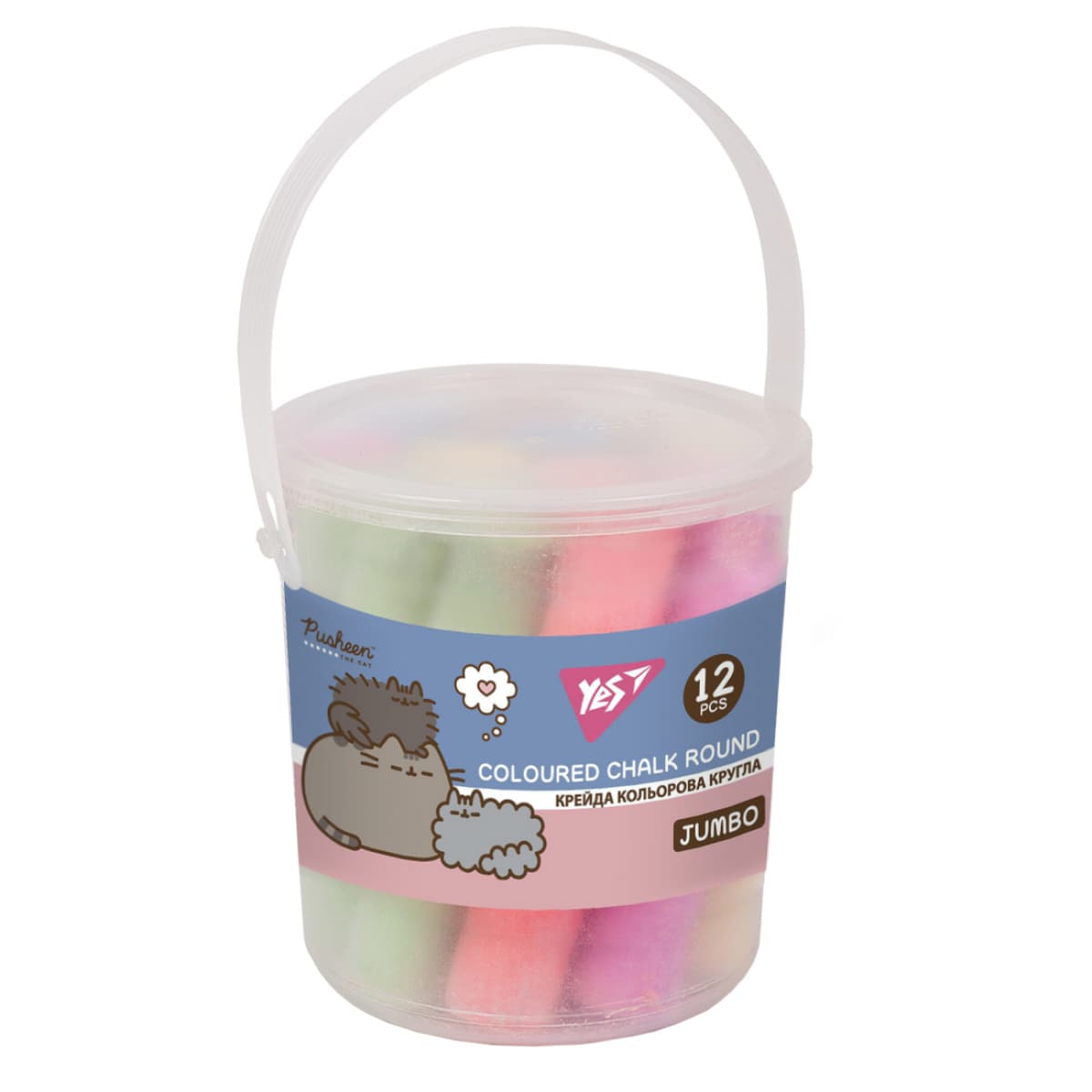 Крейда кольор. "Yes" №400550 12шт Jumbo Pusheen у відрі — купити | Канцелярський Сад