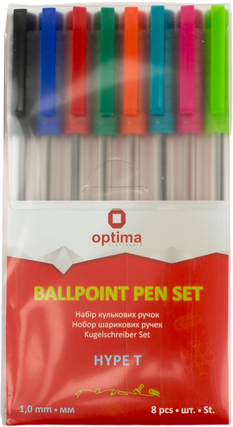 Набір ручок кульк. "Optima" №O15737 Hype T 1мм 8кольор. (помаранч.,бірюз.,рожева,салатова) — купити | Канцелярський Сад