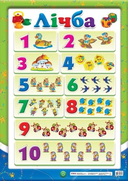 Плакат "Лічба до 10" №13104030/0112/12104100У/Ранок/(20) — фото товару | Канцелярський Сад