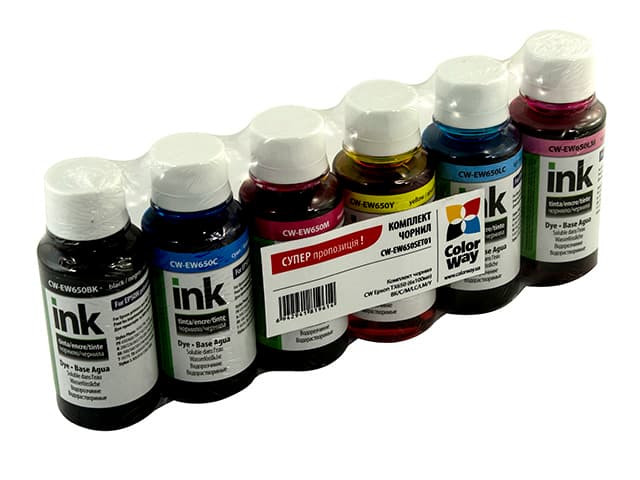 Чорнило к-кт ColorWayEpsonTX650 6х100мл black,cyan,m-nta,light cyan,light m-nta,yelow№9614 — купити | Канцелярський Сад