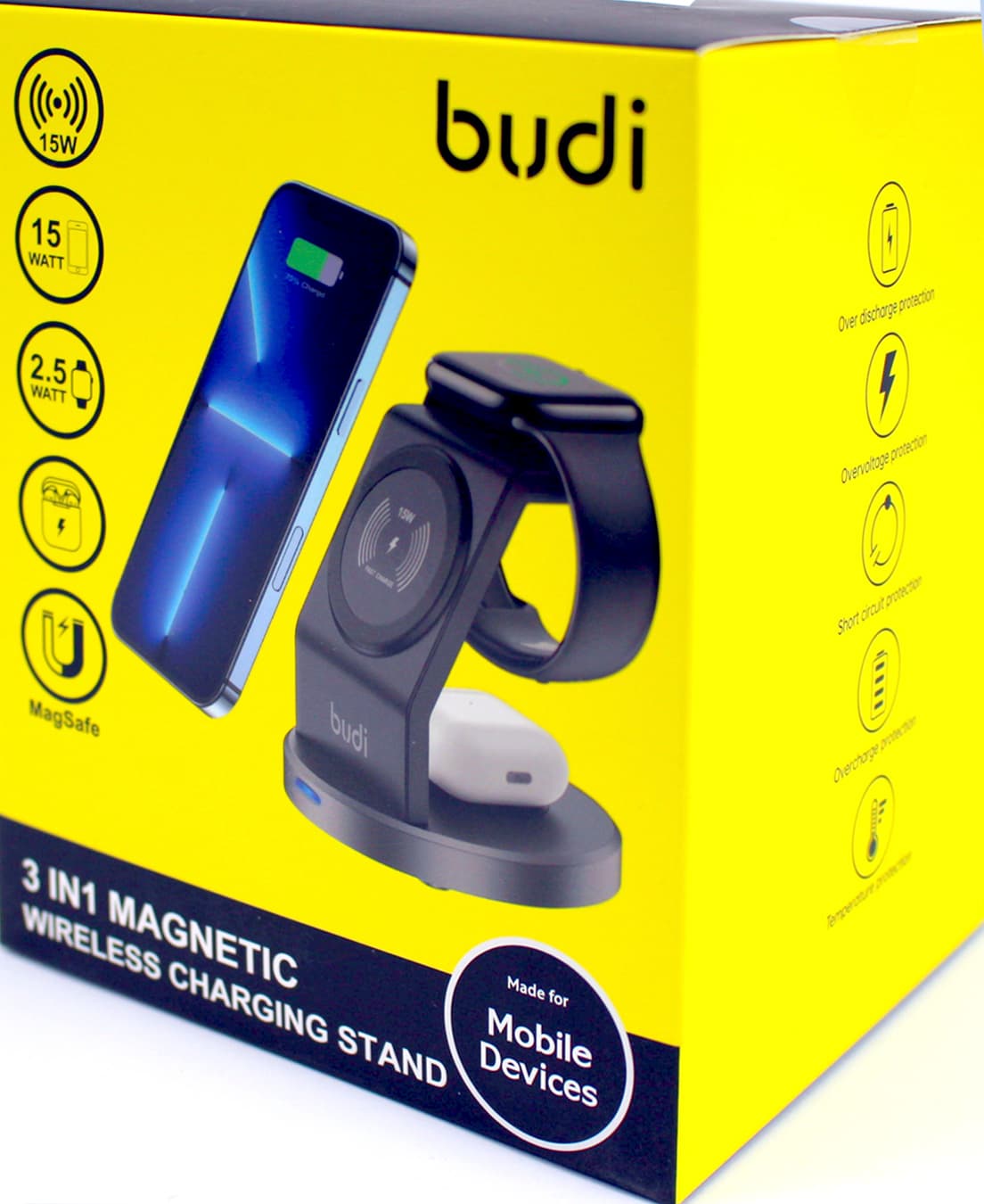 Зарядний пристрій індукційний Budi №WL4200B 3в1 15W швидка зарядка/Breidon — фото 4