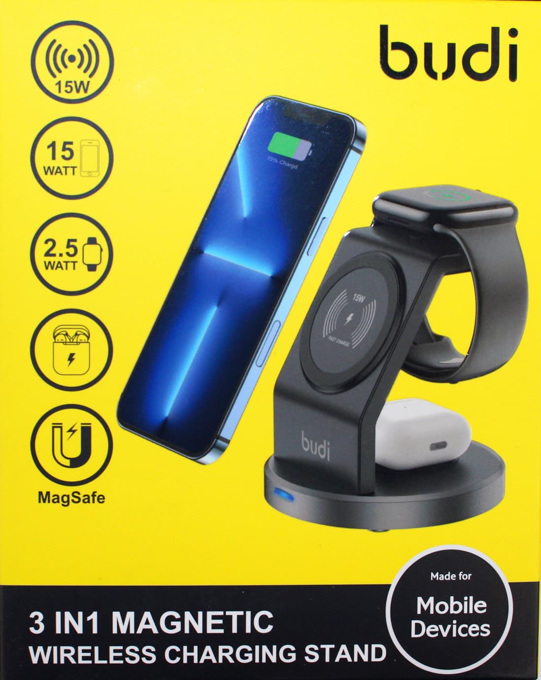 Зарядний пристрій індукційний Budi №WL4200B 3в1 15W швидка зарядка/Breidon — купити | Канцелярський Сад