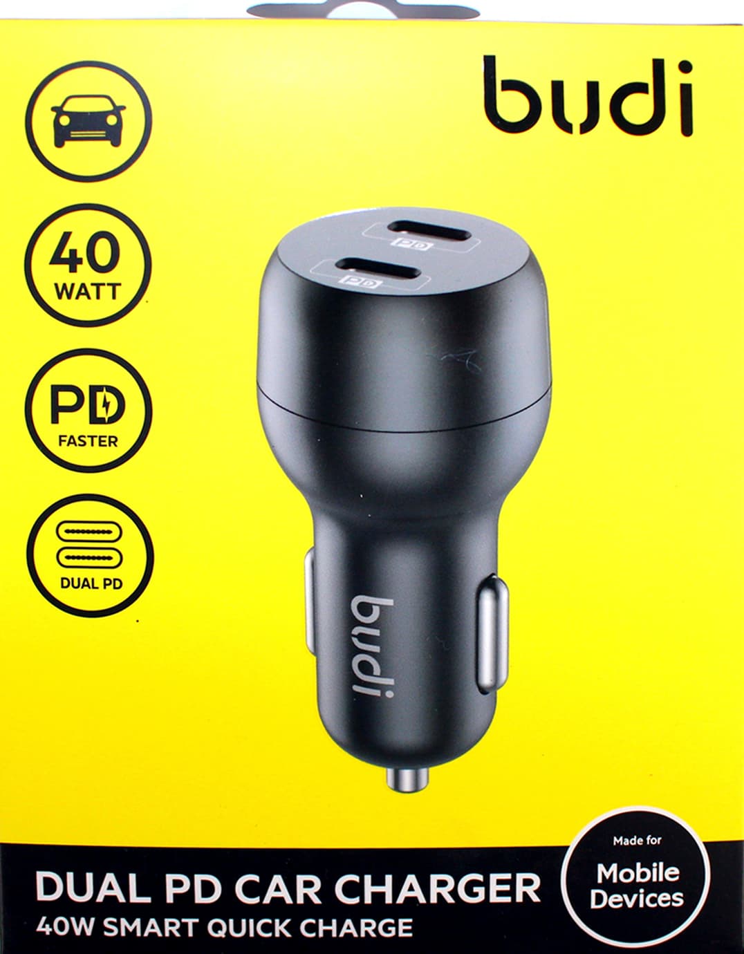Зарядний пристрій авто Budi №CC108RB 40W швидка зарядка 2 Type C/Breidon — купити | Канцелярський Сад
