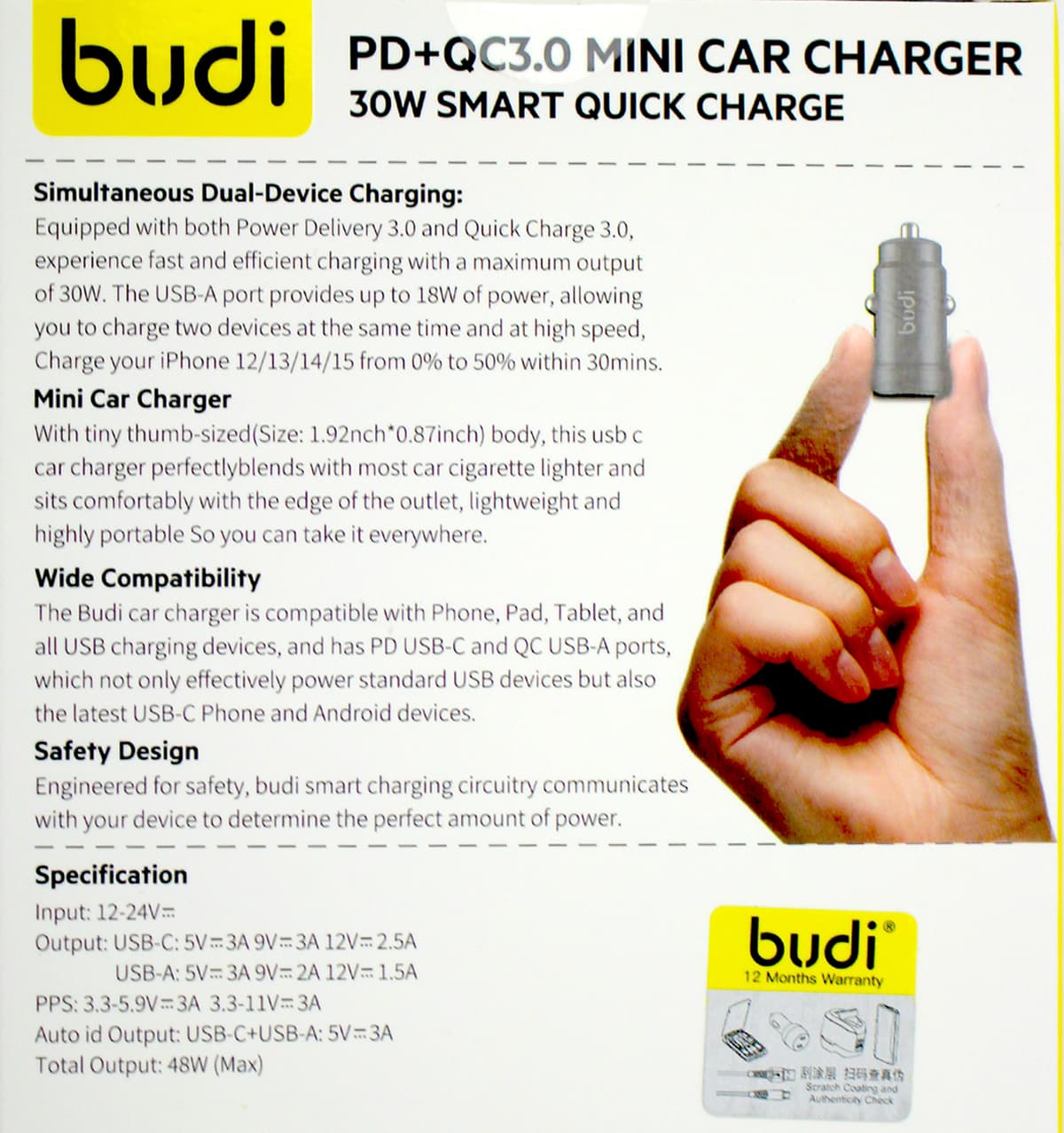 Зарядний пристрій авто Budi №CC602 30W швидка зарядка black/Breidon — фото 4