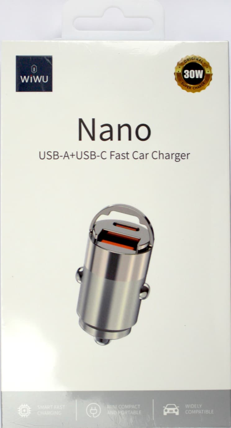 Зарядний пристрій авто Wiwu №Wi-QC028 30W швидка зарядка silver/Breidon — купити | Канцелярський Сад