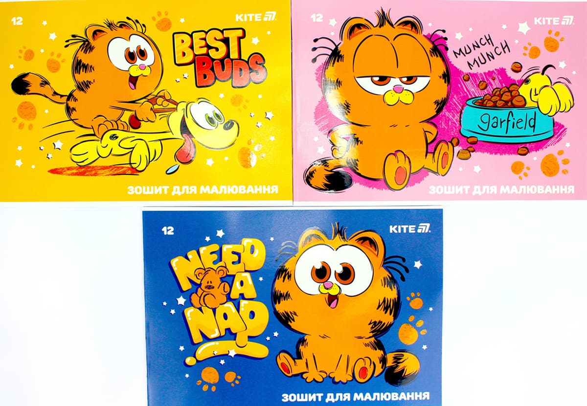 Альбом для малюв. на скобі 12/100 А4 "Garfield" гібр. лак + УФ лак№GF25-241/Kite — фото товару | Канцелярський Сад