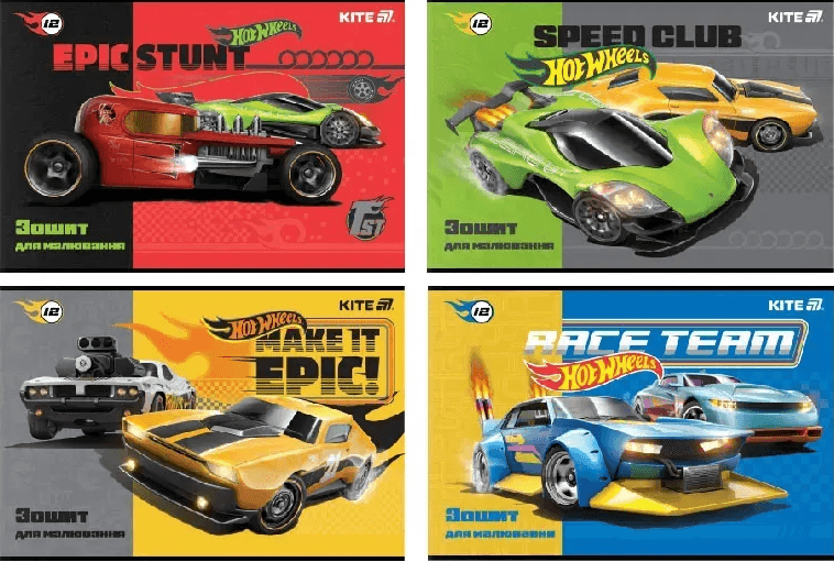 Альбом для малюв. на скобі 12/100 А4 "Hot Wheels" софт тач+УФ лак №HW25-241/Kite — купити | Канцелярський Сад