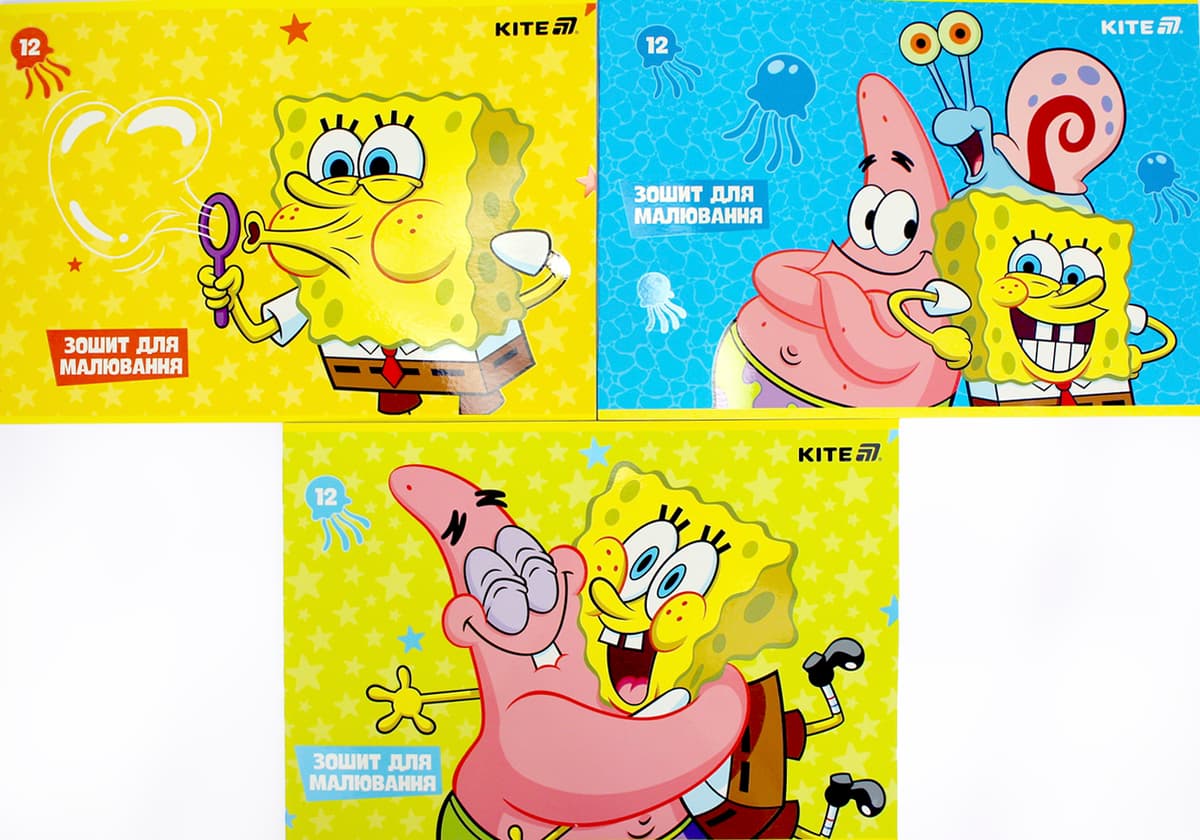 Альбом для малюв. на скобі 12/100 А4 "SpongeBob" софт тач + УФлак №SB25-241/Kite — фото товару | Канцелярський Сад
