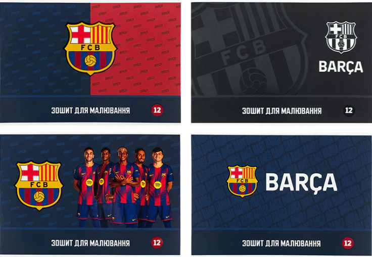 Зошит для малюв. на скобі 12/100 А4 "FC Barcelona" гібр. лак+УФ №BC26-241/Kite — купити | Канцелярський Сад
