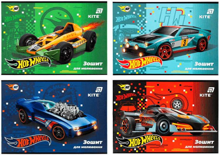 Зошит для малюв. на скобі 12/100 А4 "Hot Wheels" гібр. лак+УФ №HW26-241/Kite — купити | Канцелярський Сад