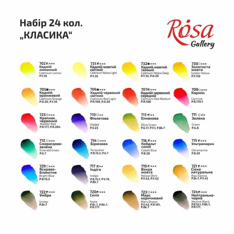 Акварель худ. 24 кольор. 2,5мл "Rosa Gallery" Класика,кювета,картон №340024 — фото 3