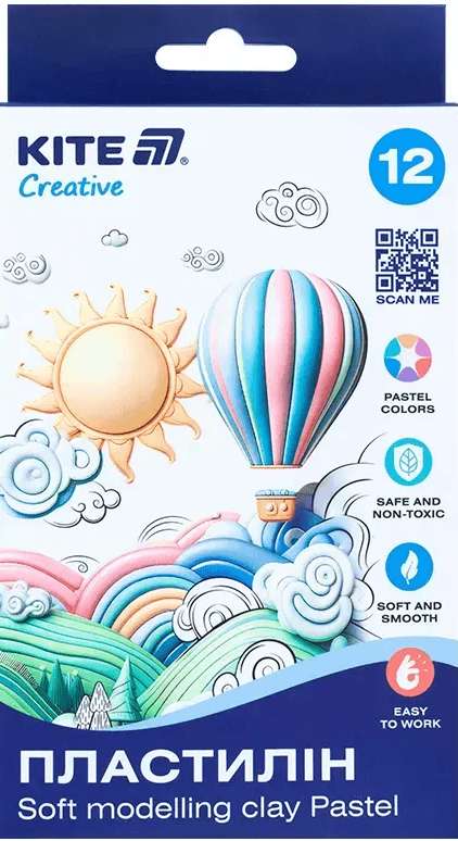 Пластилін "Kite" Creative Pastel 12 кольор. 200гр воск. №K-086-P — купити | Канцелярський Сад