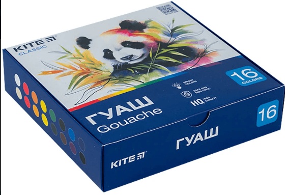 Гуаш "Kite" Classic 16кольор. 20мл №K-096 — купити | Канцелярський Сад