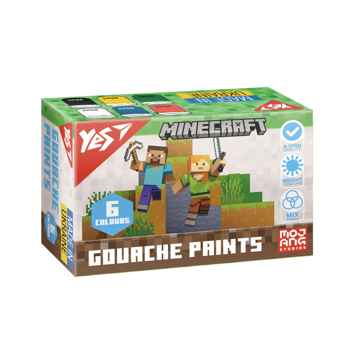Гуаш "Yes" Minecraft 6кольор. 20мл №230405 — купити | Канцелярський Сад