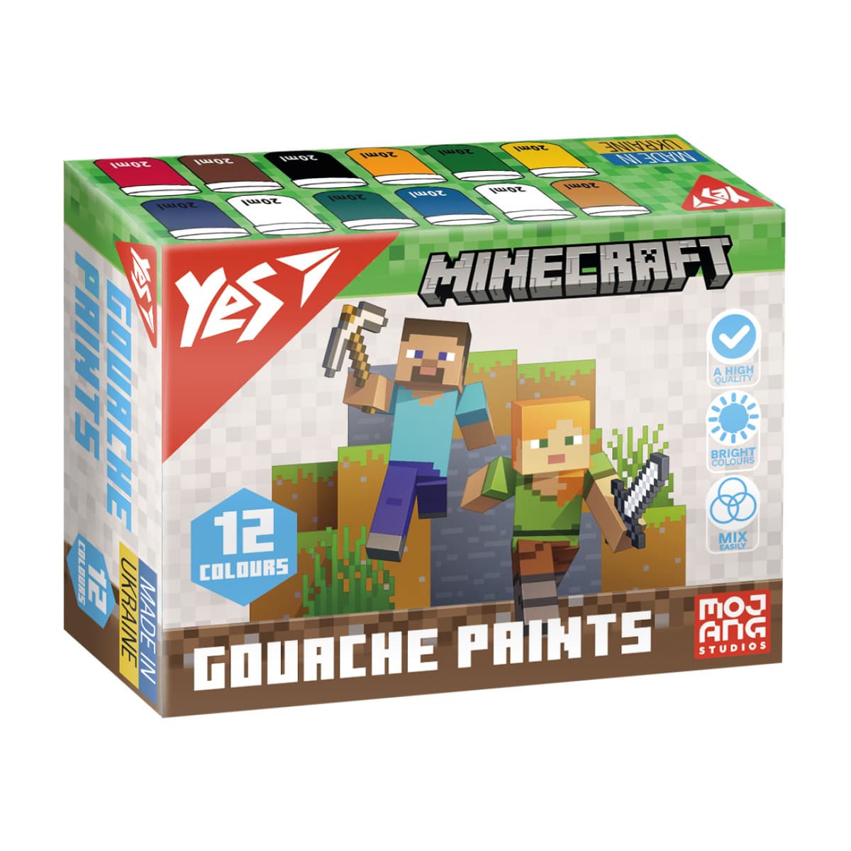 Гуаш "Yes" Minecraft 12кольор. 20мл №230407 — купити | Канцелярський Сад