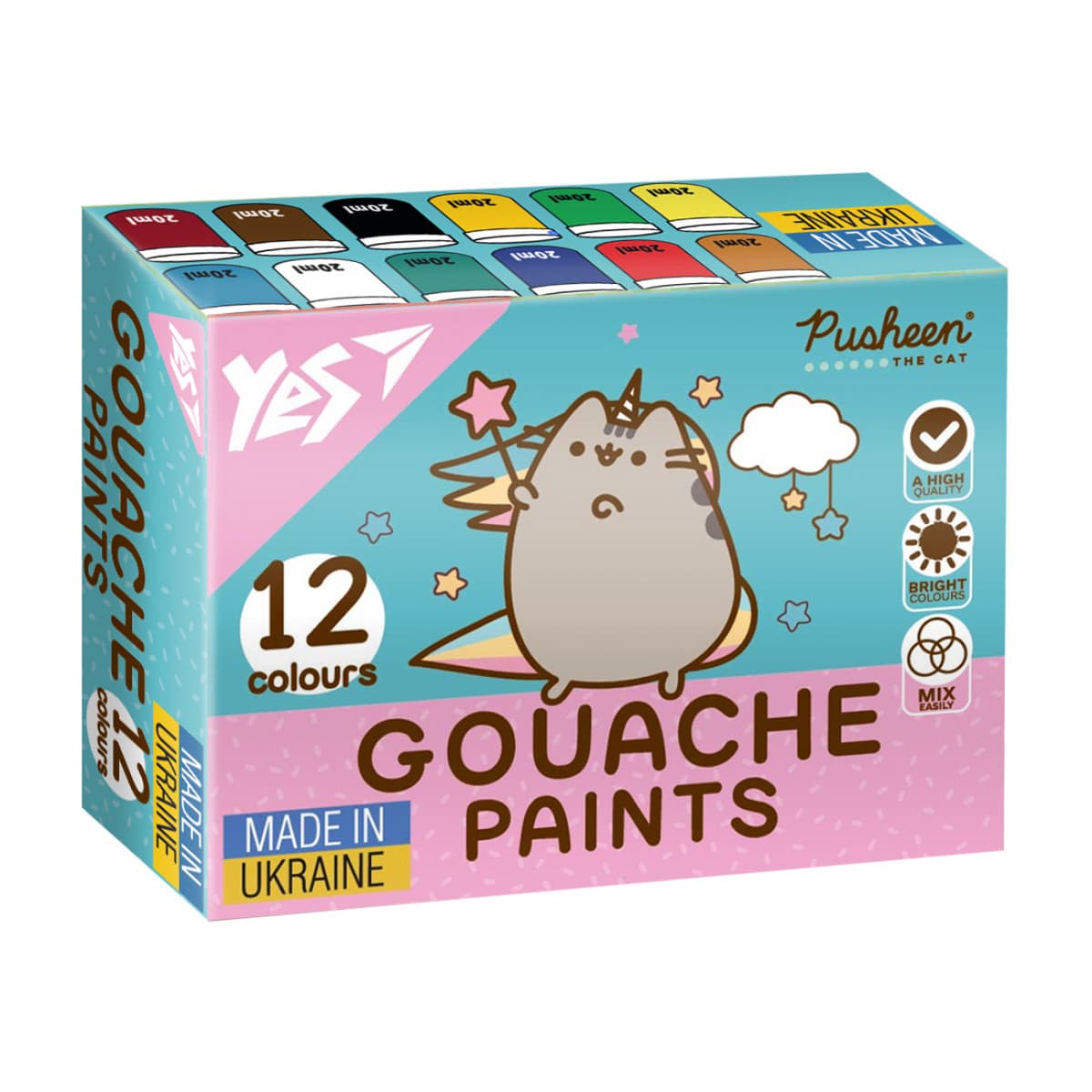 Гуаш "Yes" Pusheen 12кольор. 20мл №230402 — купити | Канцелярський Сад