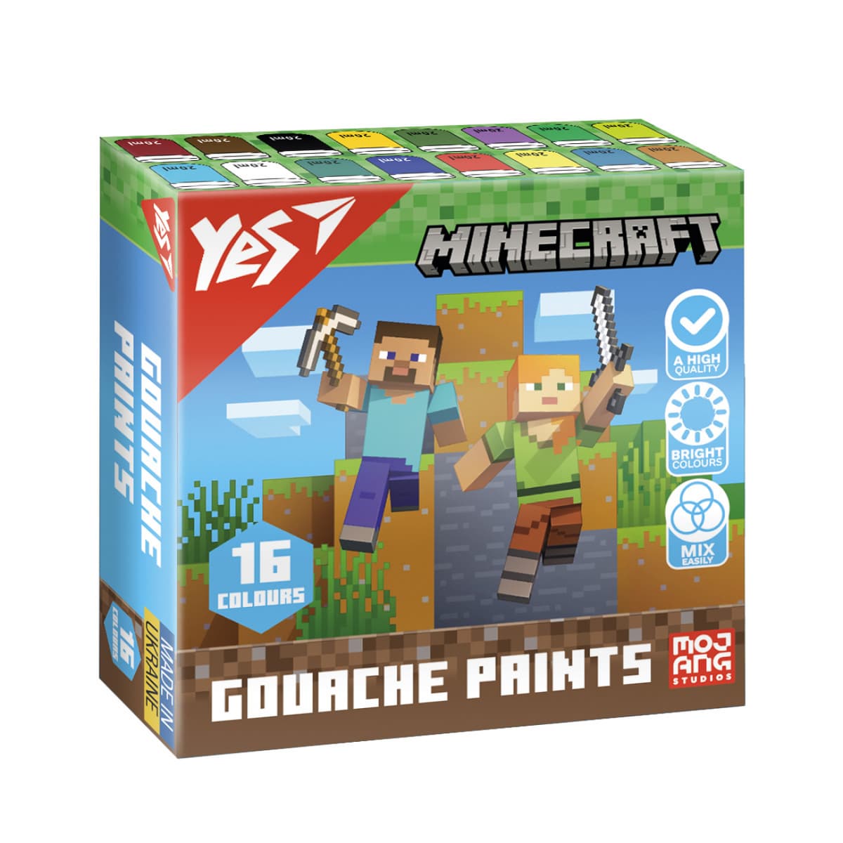 Гуаш "Yes" Minecraft 16кольор. 20мл №230408 — купити | Канцелярський Сад