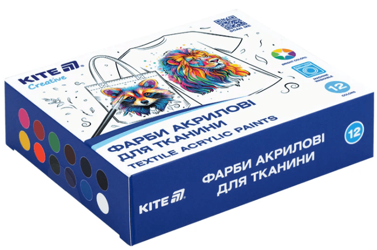 Набір акрил. фарб 12х20мл "Kite" Creative для тканини №K-276 — фото товару | Канцелярський Сад