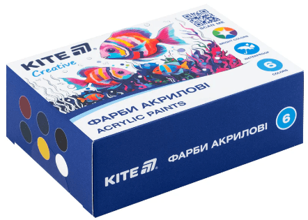 Набір акрил. фарб "Kite" 6кольор. 20мл №K-271 Creative — купити | Канцелярський Сад