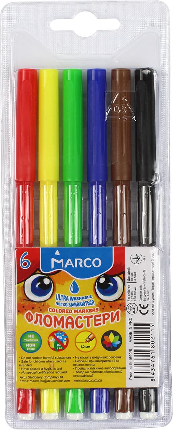 Фломастери "Marco" 6кольор. №1690/6 — купити | Канцелярський Сад