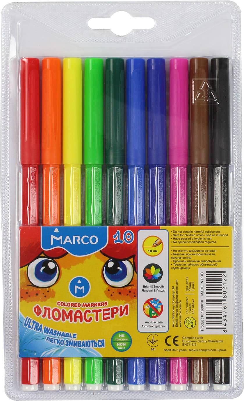 Фломастери "Marco" 10кольор. №1690/10 — купити | Канцелярський Сад