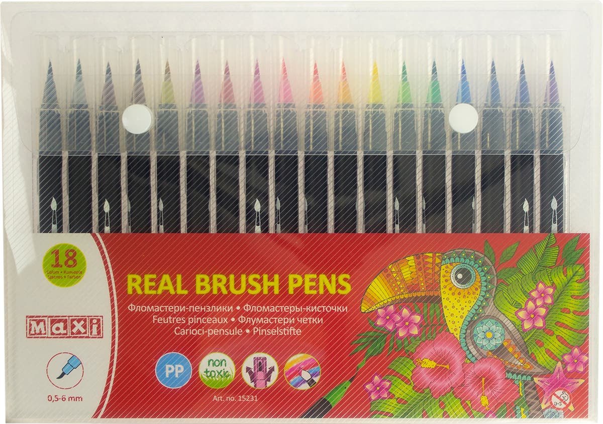 Фломастери-пензлики "Maxi" 18кольор. Real Brush №MX15231 — купити | Канцелярський Сад