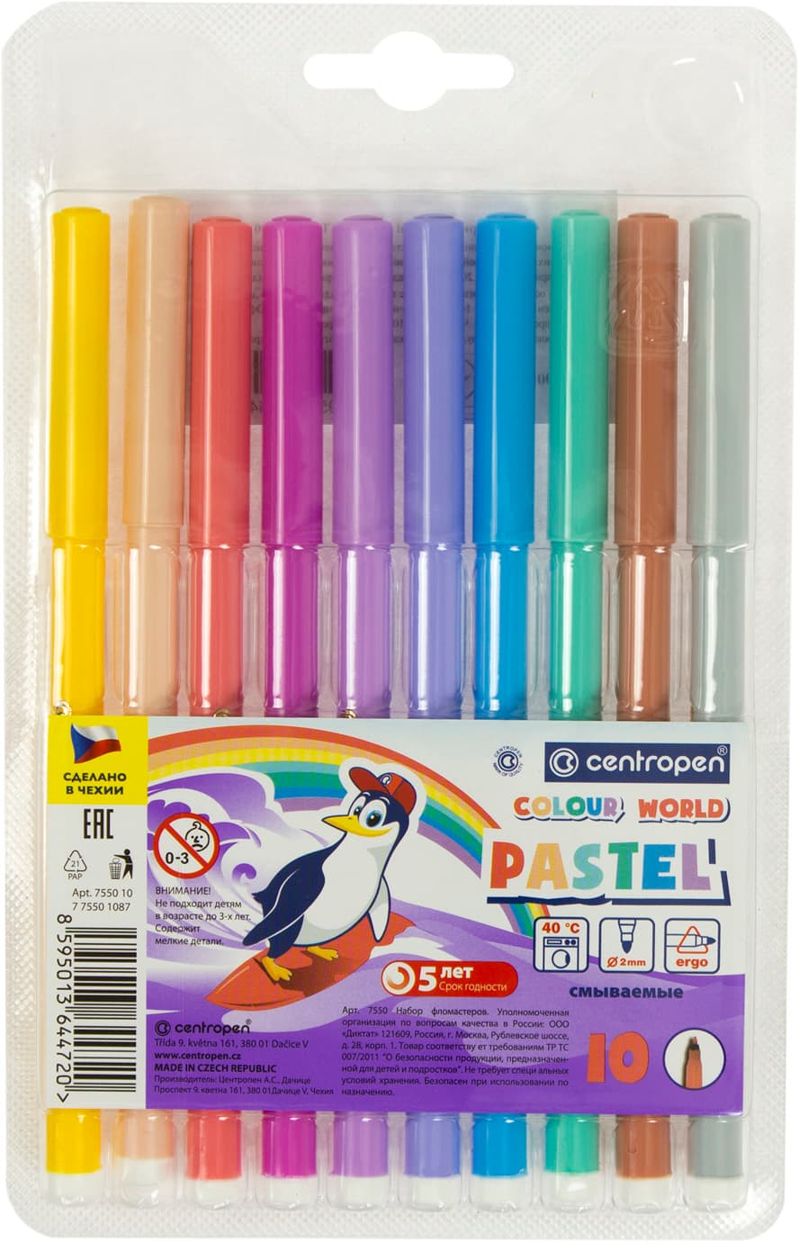 Фломастери "Centropen" 10кольор. пастель №7550/1009TP — купити | Канцелярський Сад