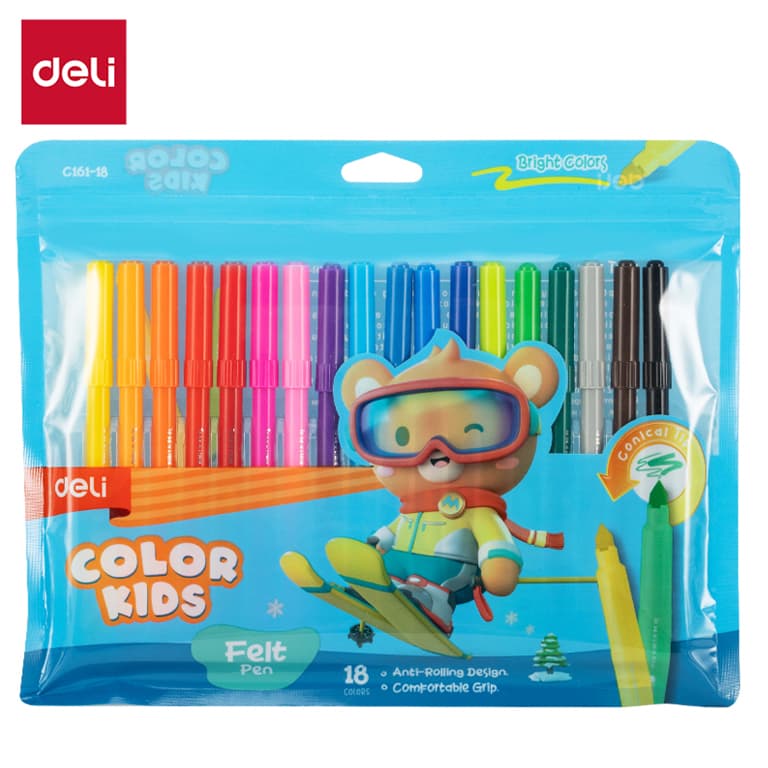 Фломастери "Deli" 18кольор. Color Kids 2мм №EC161-18 — купити | Канцелярський Сад