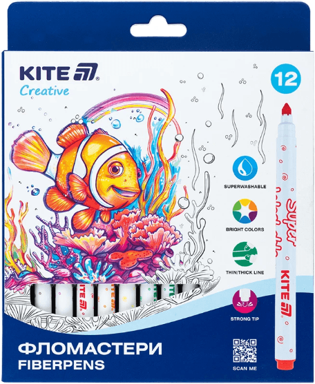 Фломастери "Kite" 12кольор. Creative Superwashable №K-1152 — купити | Канцелярський Сад