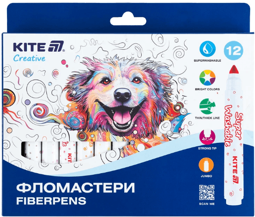 Фломастери "Kite" 12кольор. Creative Superwashable Jumbo №K-1155 — купити | Канцелярський Сад