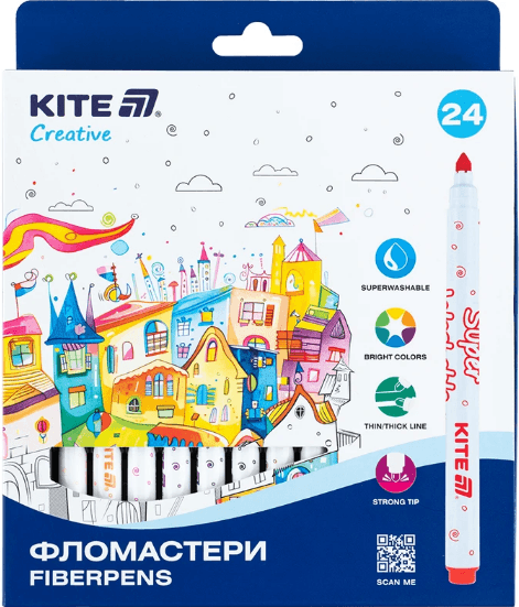 Фломастери "Kite" 24кольор. Creative Superwashable №K-1153 — купити | Канцелярський Сад