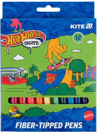 Фломастери "Kite" 12кольор. Hot Wheels Skate №HW25-447-2 — купити | Канцелярський Сад