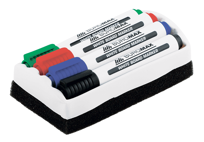 Набір маркерів "Buromax" №8800-84 (4шт)+губки для дошки — купити | Канцелярський Сад