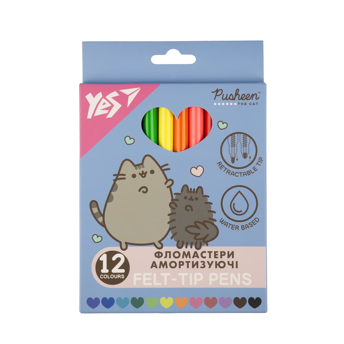 Фломастери "Yes" 12кольор. "Pusheen" амортизуючі №650581 — купити | Канцелярський Сад