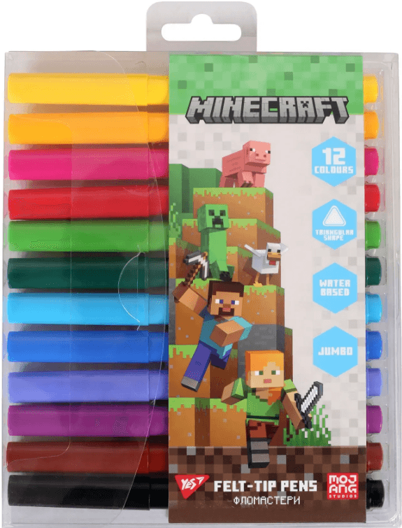 Фломастери "Yes" 12кольор. "Minecraft" №650590 — купити | Канцелярський Сад