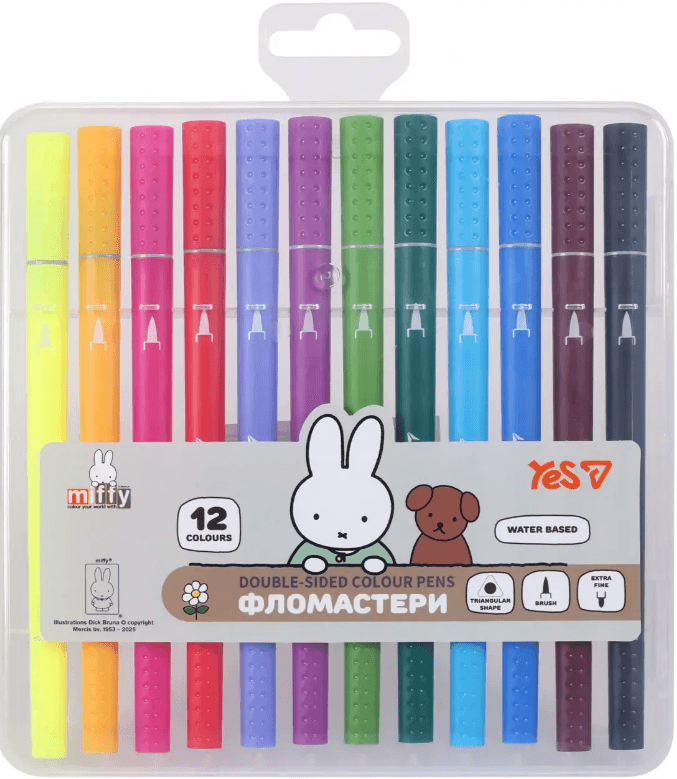 Фломастери двосторонні "Yes" 12кольор. "Miffy" №650595 — купити | Канцелярський Сад