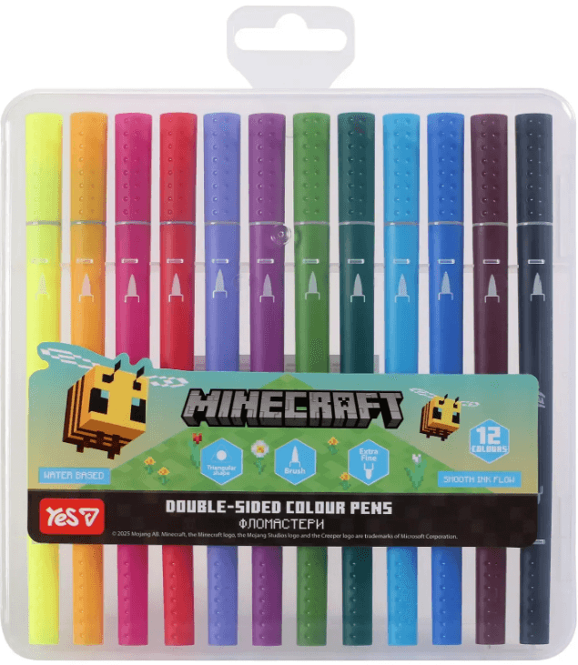 Фломастери двосторонні "Yes" 12кольор. "Minecraft.Spring" №650596 — купити | Канцелярський Сад