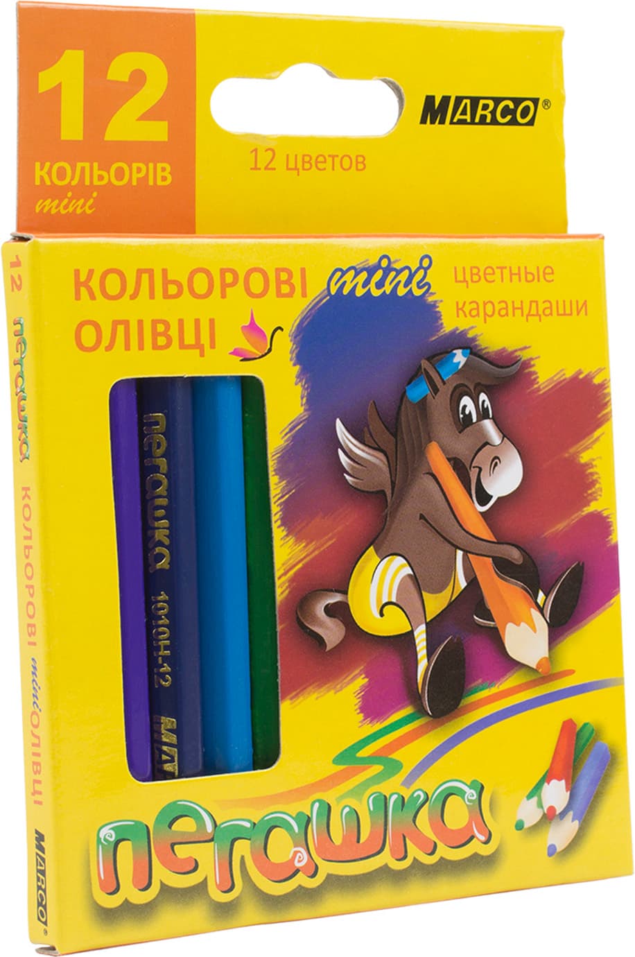 Олівці кольор. 12 кольор. "Marco" №1010-12Н/1010H-12CB Пегашка короткі — купити | Канцелярський Сад