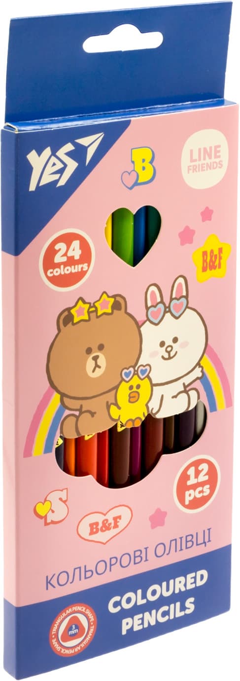 Олівці кольор. 24 кольор./12шт "Yes" №290713 Line Friends — купити | Канцелярський Сад