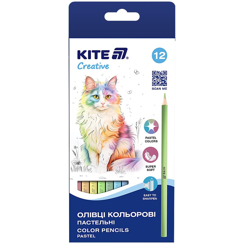 Олівці кольор. 12 кольор. "Kite" №K-451 Kite Creative Pastel — купити | Канцелярський Сад