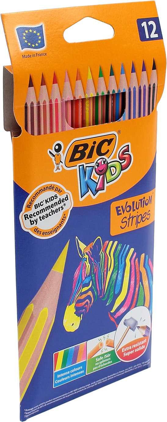 Олівці кольор. 12 кольор. "Bic" №950522/9102 Кідс Еволюшн Страйпс — купити | Канцелярський Сад